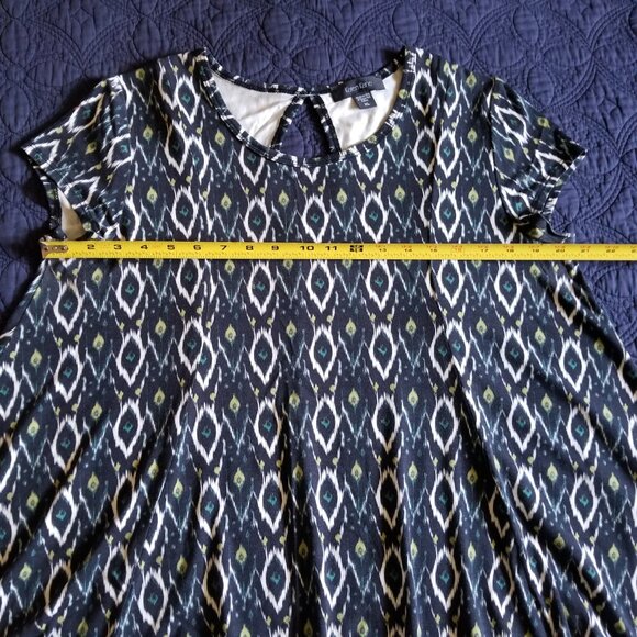 NWOT Karen Kane Ikat Print Crew-neck Cap-sleeve Hi-Lo Elliptical Top Made in USA - Picture 8 of 11